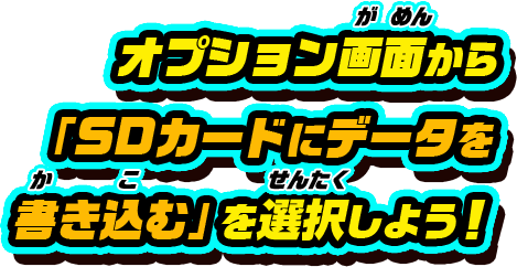 オプション画面から「SDカードにデータを書き込む」を選択しよう!