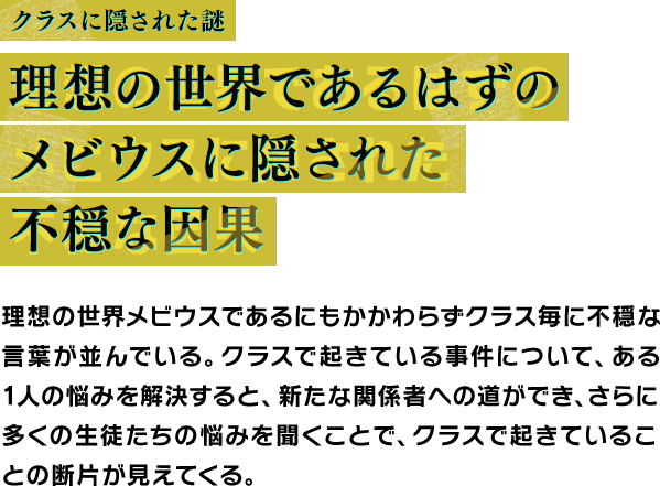 クラスに隠された謎 理想の世界であるはずのメビウスに隠された不穏な因果