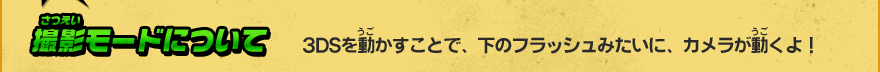 撮影モードについて　3DSを動かすことで、下のフラッシュみたいに、カメラが動くよ！