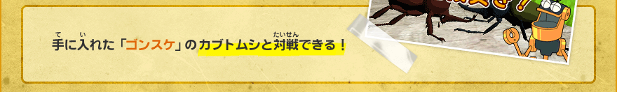 手に入れた「ゴンスケ」のカブトムシと対戦できる！